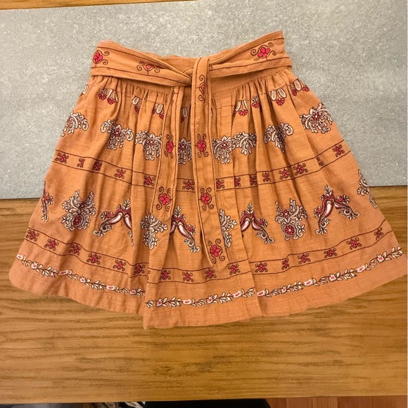 Anthropologie Meghan Embroidered Faux Wrap Mini Skirt Rust Orange Size 4 - Picture 5 of 16
